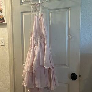Free People Pale Pink Tiered Halter Sundress